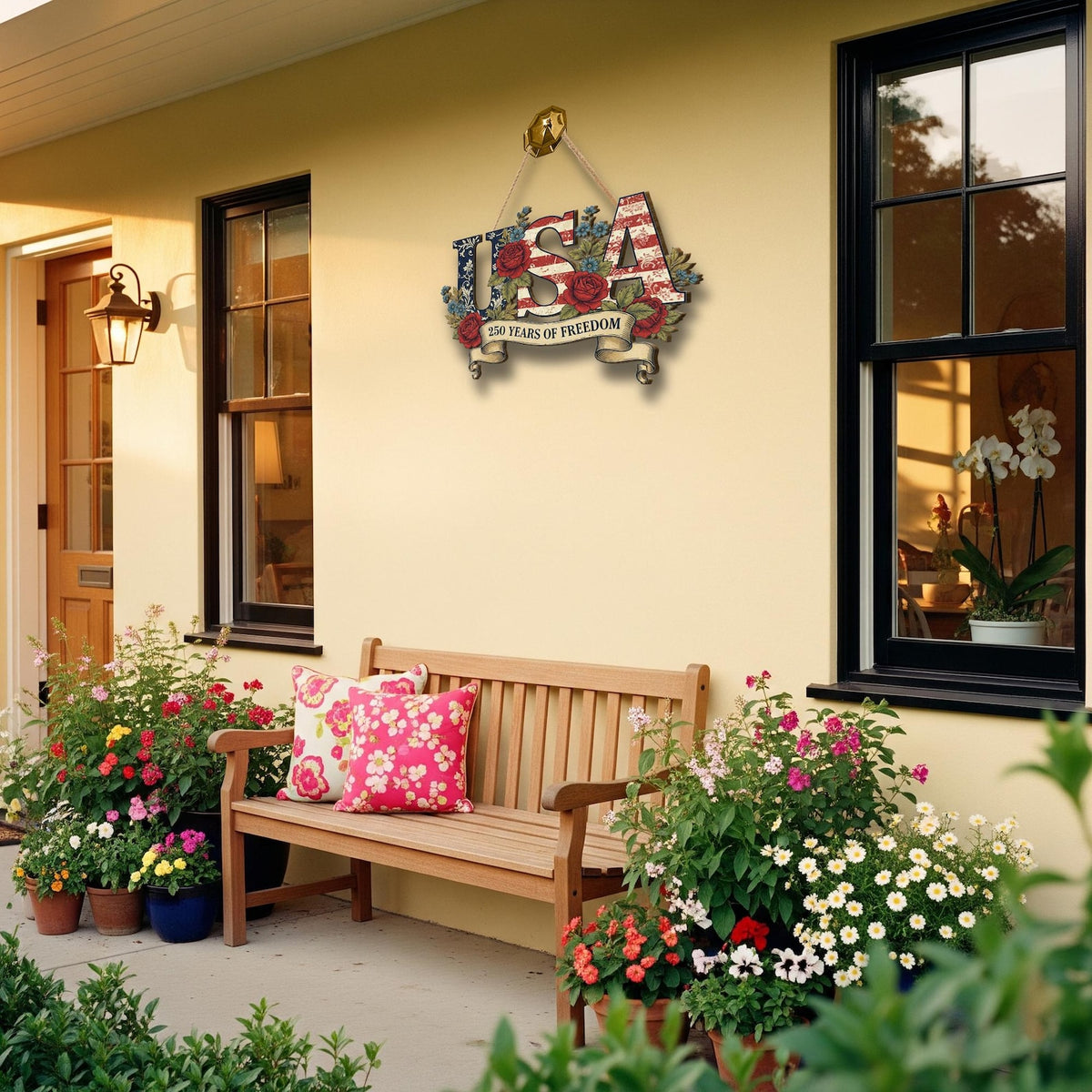 Usa 250th Anniversary Wooden Sign Patriotic Door Hanging Decor American Flag Floral Wall Sign 1775704002629.jpg