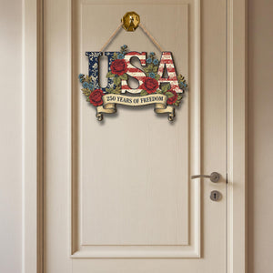 Usa 250th Anniversary Wooden Sign Patriotic Door Hanging Decor American Flag Floral Wall Sign 1775704002656.jpg