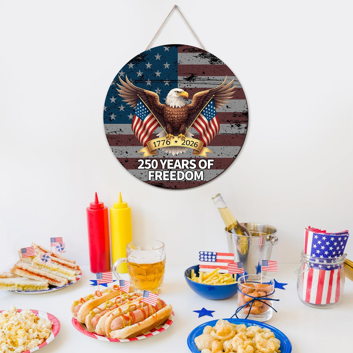 250 Anniversary 4th Of July Door Sign America National Flag Eagle 250 Years Of Freedom 1776 2026 Door Patriotic Independence Door Hanger For Front Door 1776306308194.jpg