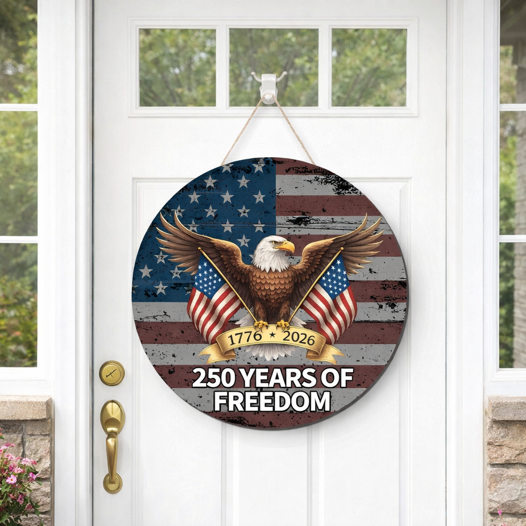250 Anniversary 4th Of July Door Sign America National Flag Eagle 250 Years Of Freedom 1776 2026 Door Patriotic Independence Door Hanger For Front Door 1776306309329.png