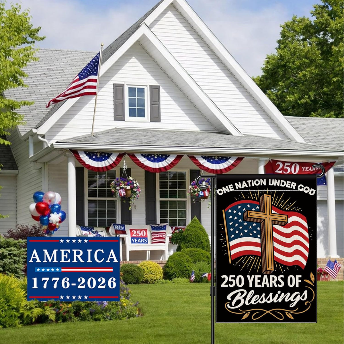 Blessings 250 Years America Garden Flag 250 Anniversary Usa Flag America Patriotic Banner 250 Year One Nation Under God 4th Of July Double Sided Waterproof 1776 2026 1776306899519.jpg