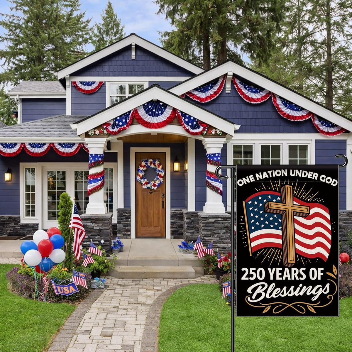 Blessings 250 Years America Garden Flag 250 Anniversary Usa Flag America Patriotic Banner 250 Year One Nation Under God 4th Of July Double Sided Waterproof 1776 2026 1776306900365.jpg
