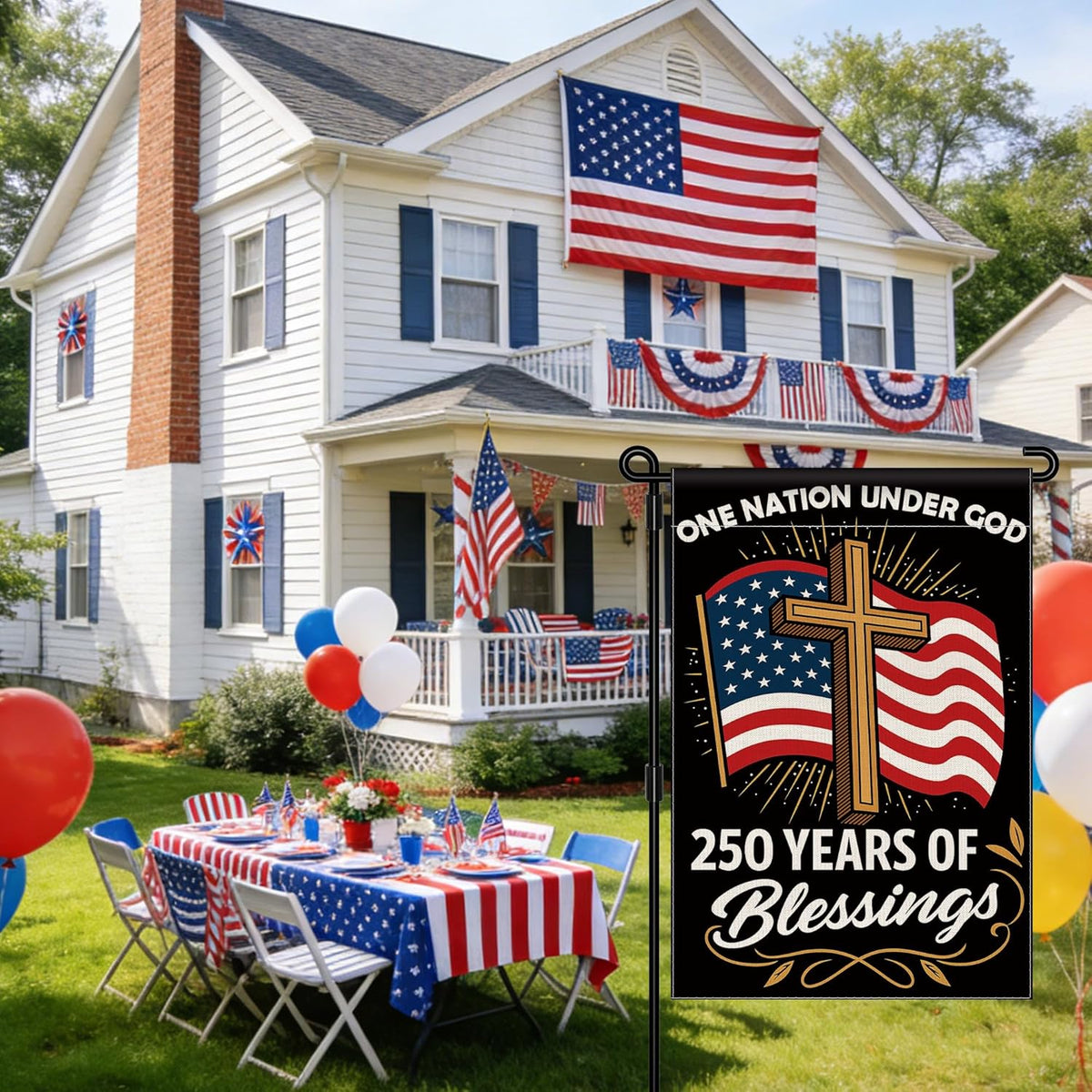 Blessings 250 Years America Garden Flag 250 Anniversary Usa Flag America Patriotic Banner 250 Year One Nation Under God 4th Of July Double Sided Waterproof 1776 2026 1776306900394.jpg