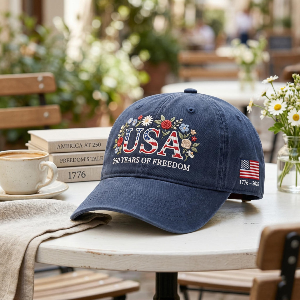 Usa 250th Anniversary Floral Hat Patriotic Botanical American Flag Hat 1776 2026 Freedom Celebration Hat Retro Usa 250 Hat Usa Hat 1777434971789.jpg