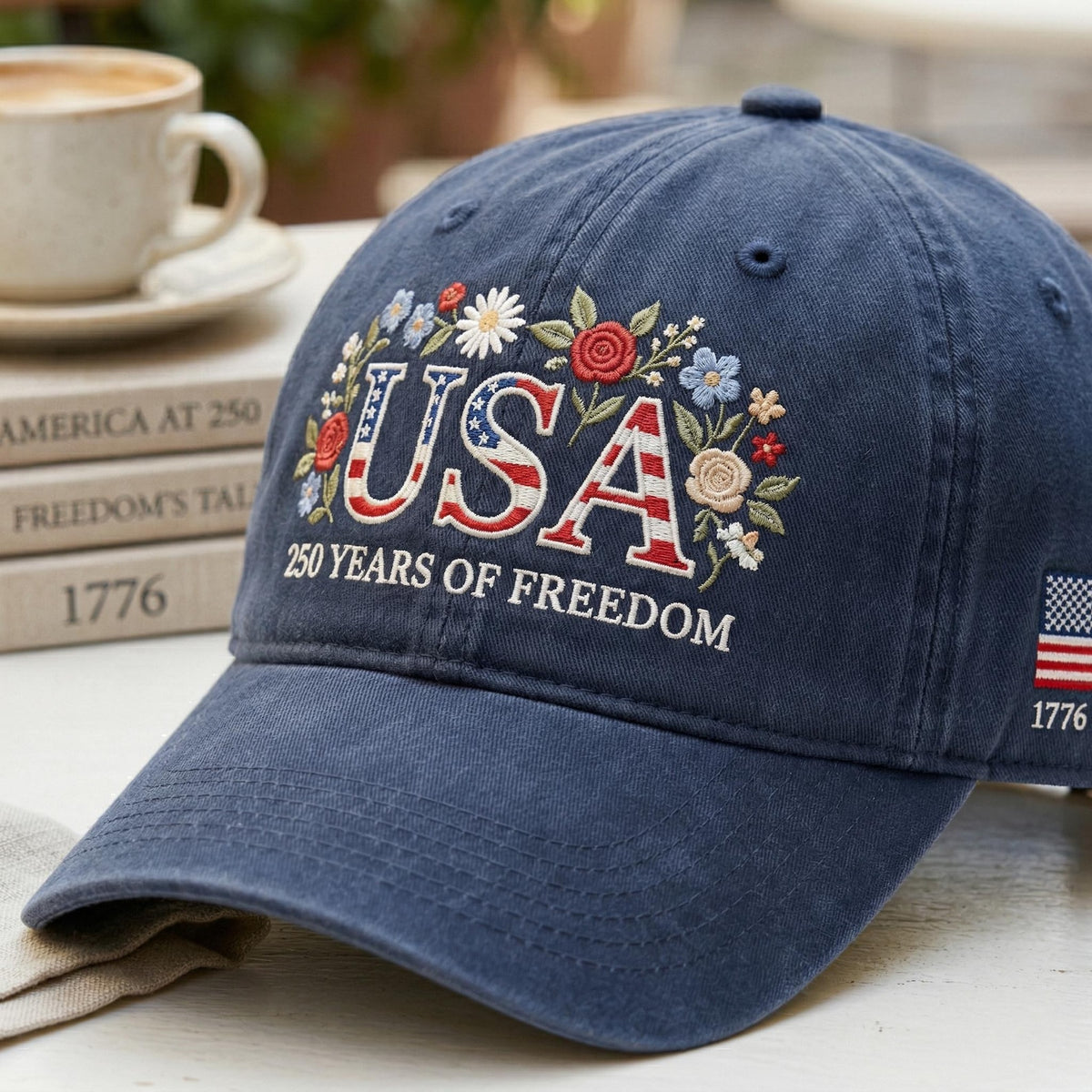 Usa 250th Anniversary Floral Hat Patriotic Botanical American Flag Hat 1776 2026 Freedom Celebration Hat Retro Usa 250 Hat Usa Hat 1777434971979.jpg