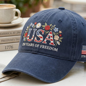 Usa 250th Anniversary Floral Hat Patriotic Botanical American Flag Hat 1776 2026 Freedom Celebration Hat Retro Usa 250 Hat Usa Hat 1777434971979.jpg