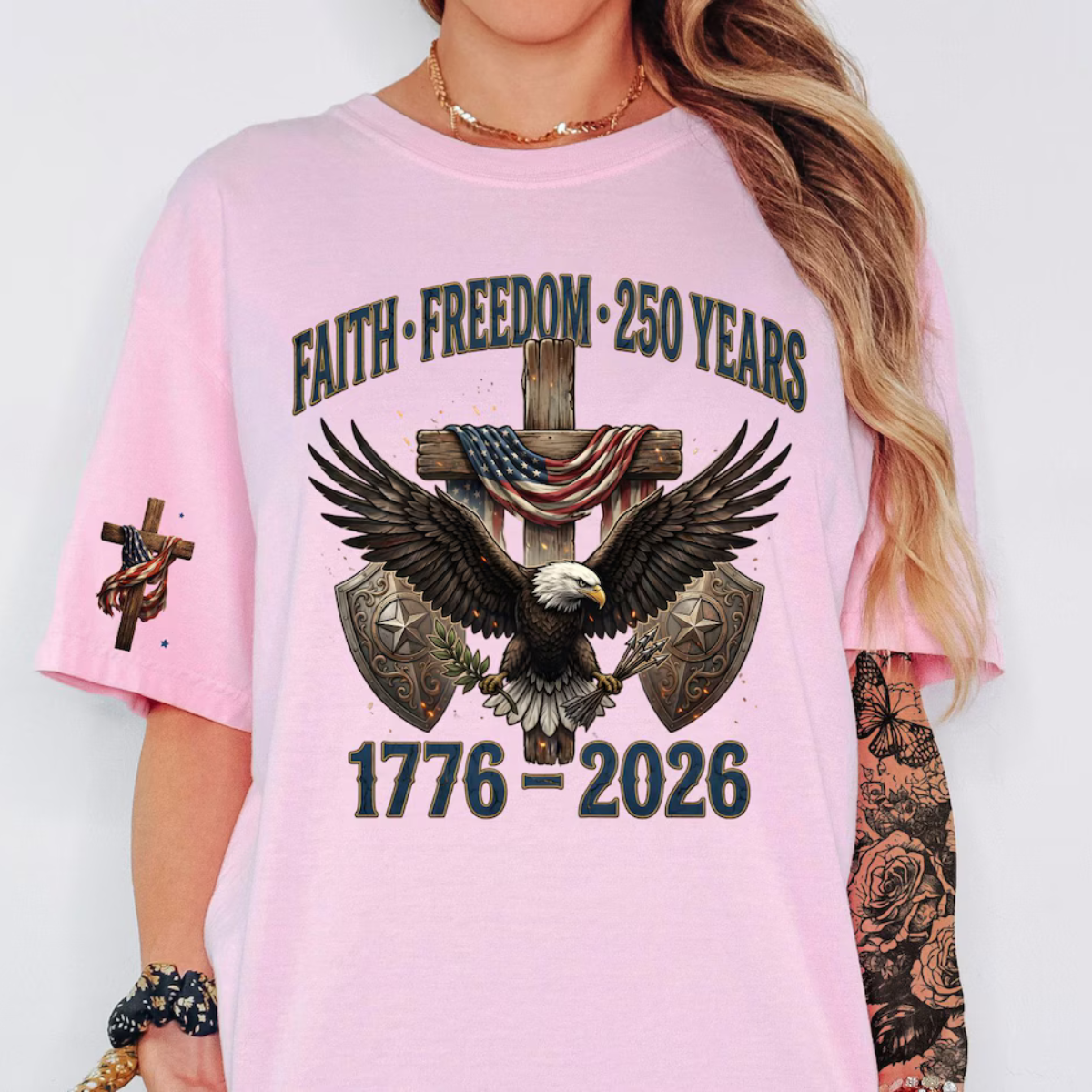 Faith Freedom 250 Years Shirt 1776 2026 Patriotic Christian Shirt America Eagle Cross Shirt Fourth Of July Independence Day 1777863816115.png