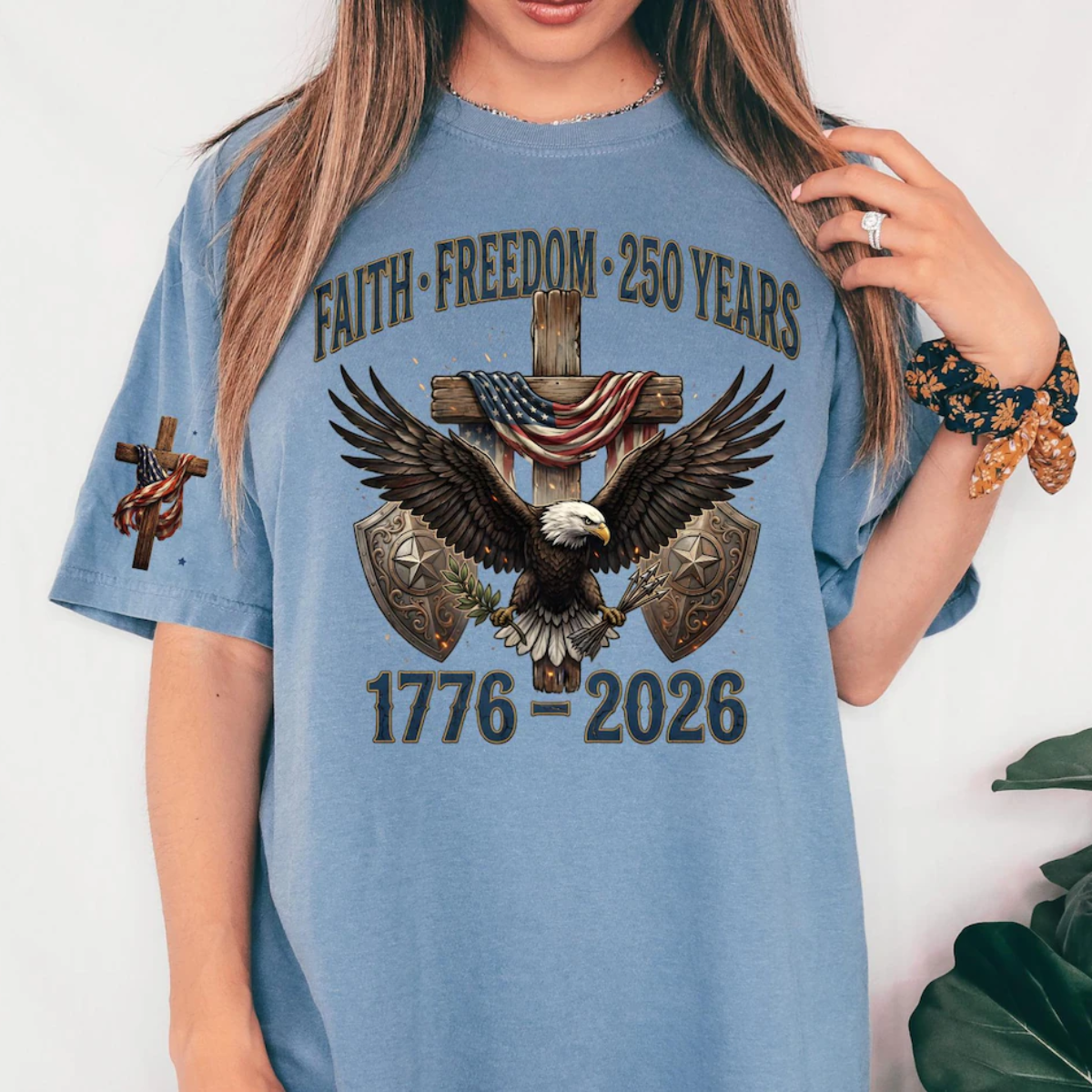 Faith Freedom 250 Years Shirt 1776 2026 Patriotic Christian Shirt America Eagle Cross Shirt Fourth Of July Independence Day 1777863817159.png