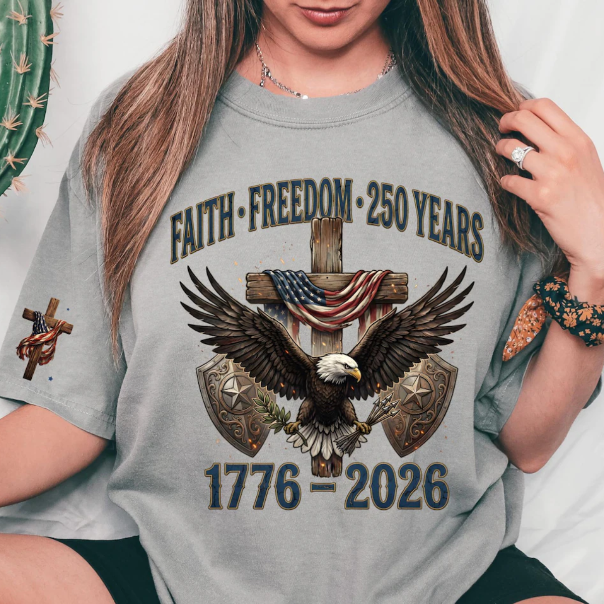 Faith Freedom 250 Years Shirt 1776 2026 Patriotic Christian Shirt America Eagle Cross Shirt Fourth Of July Independence Day 1777863817316.png