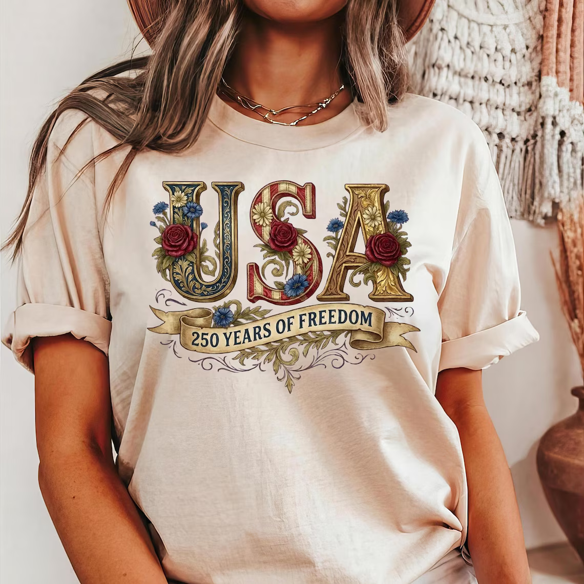 Retro Usa 250 Shirt Floral Patriotic Tshirt Independence Day Celebration 1779769927856.png