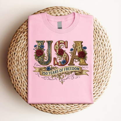Retro Usa 250 Shirt Floral Patriotic Tshirt Independence Day Celebration 1779769927987.png