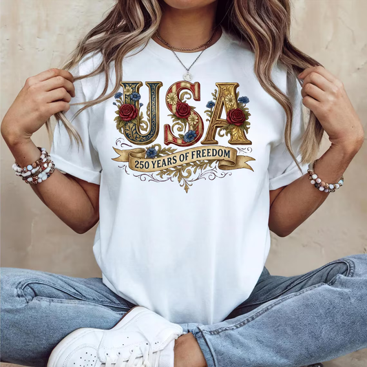 Retro Usa 250 Shirt Floral Patriotic Tshirt Independence Day Celebration 1779769928040.png