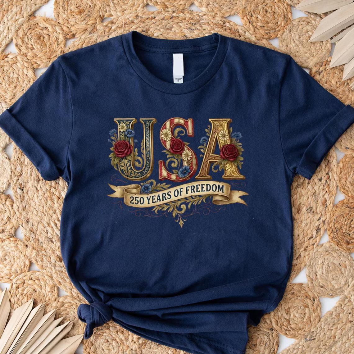Retro Usa 250 Shirt Floral Patriotic Tshirt Independence Day Celebration 1779769928358.png