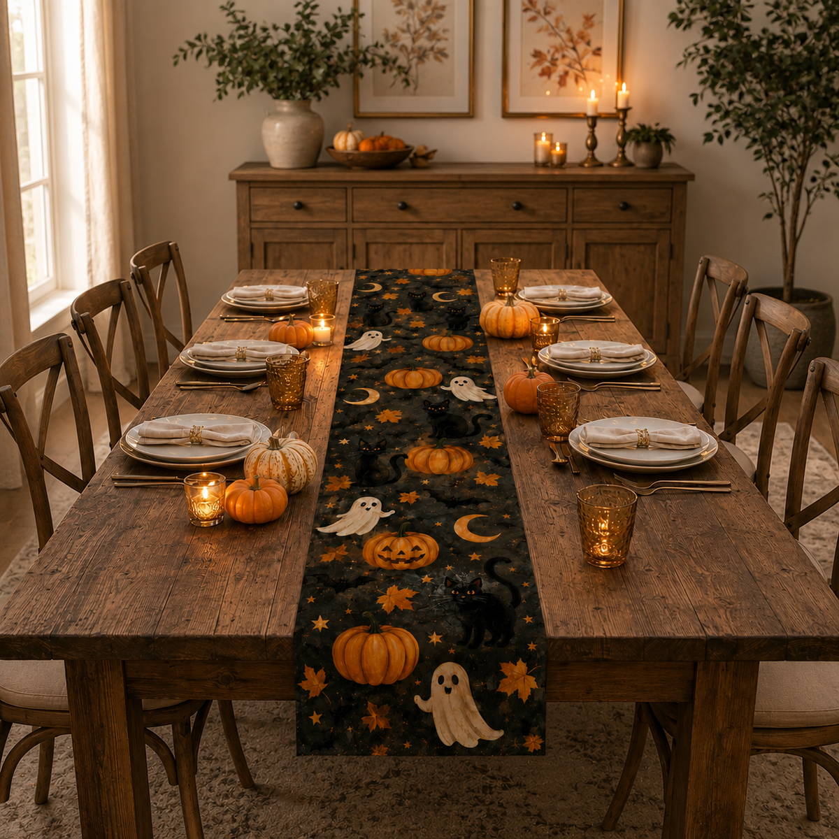Halloween Pumpkin Ghost Table Runner, Black Cat Spooky Fall Dining Decor, Autumn Farmhouse 177eb76a-b6be-4951-a01c-3ea3e8e05d16-banner-2.png