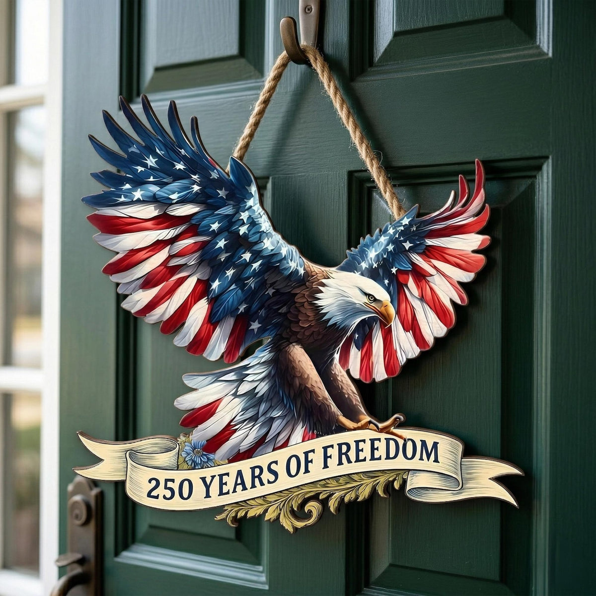 250 Years America Wooden Sign Patriotic Door Decor American Flag Eagle Wall Art Independence Day Gift 1780025470056.jpg