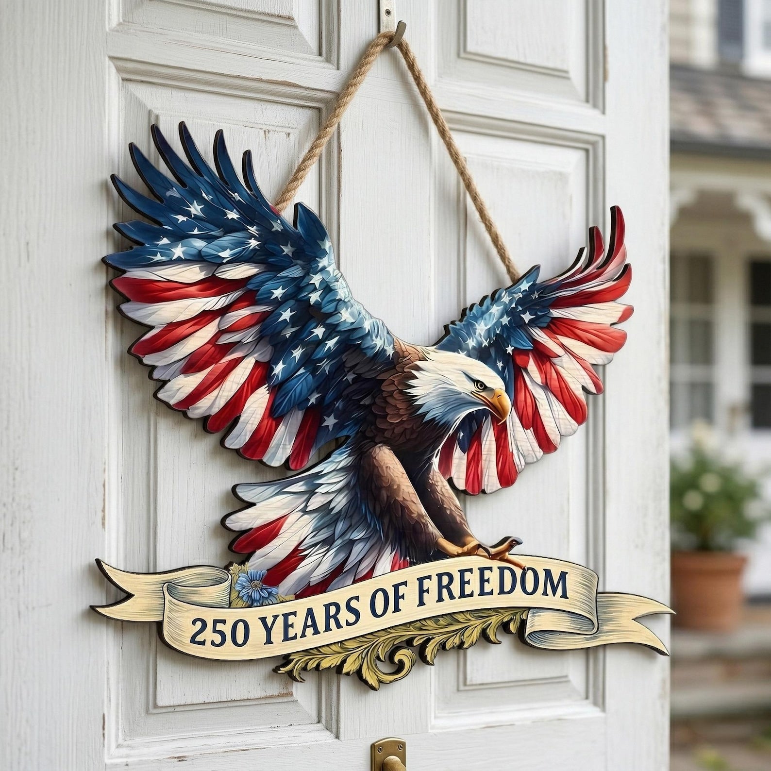 250 Years America Wooden Sign Patriotic Door Decor American Flag Eagle Wall Art Independence Day Gift 1780025470675.jpg