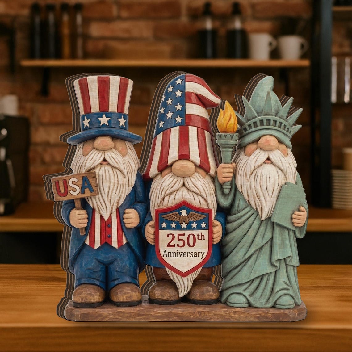 250th Anniversary Patriotic Gnomes Figurine Plaque Usa 250 Years Commemorative Wood Block 1780026324336.jpg