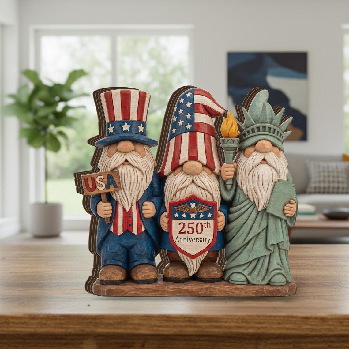 250th Anniversary Patriotic Gnomes Figurine Plaque Usa 250 Years Commemorative Wood Block 1780026324496.jpg