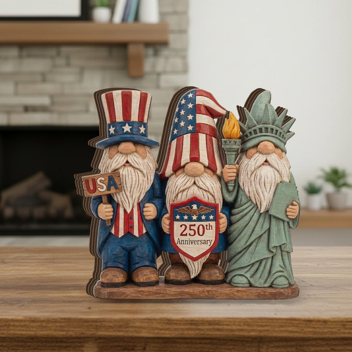 250th Anniversary Patriotic Gnomes Figurine Plaque Usa 250 Years Commemorative Wood Block 1780026324511.jpg