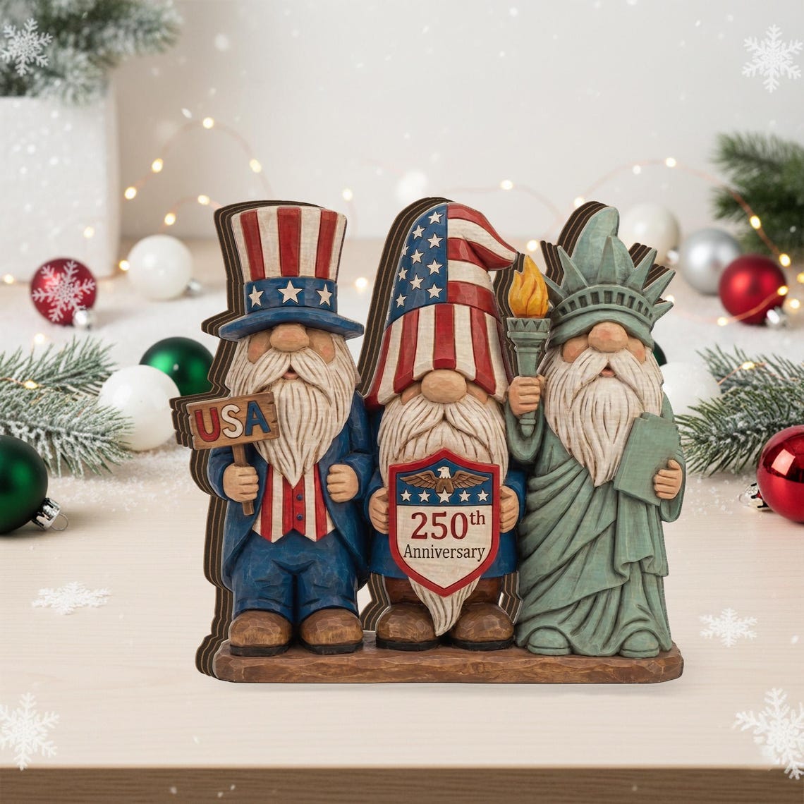 250th Anniversary Patriotic Gnomes Figurine Plaque Usa 250 Years Commemorative Wood Block 1780026324570.jpg
