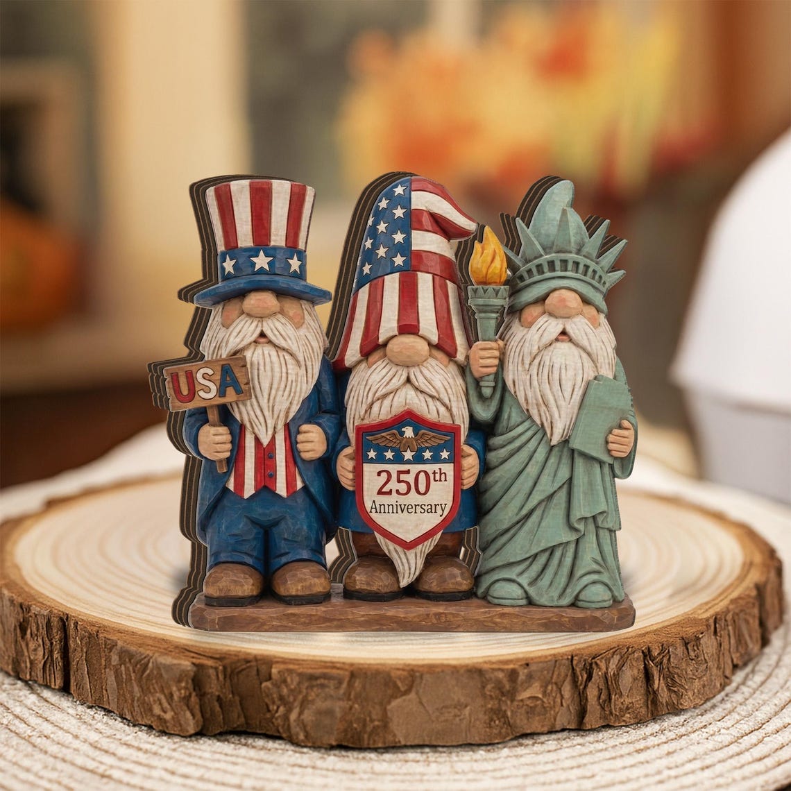250th Anniversary Patriotic Gnomes Figurine Plaque Usa 250 Years Commemorative Wood Block 1780026324575.jpg