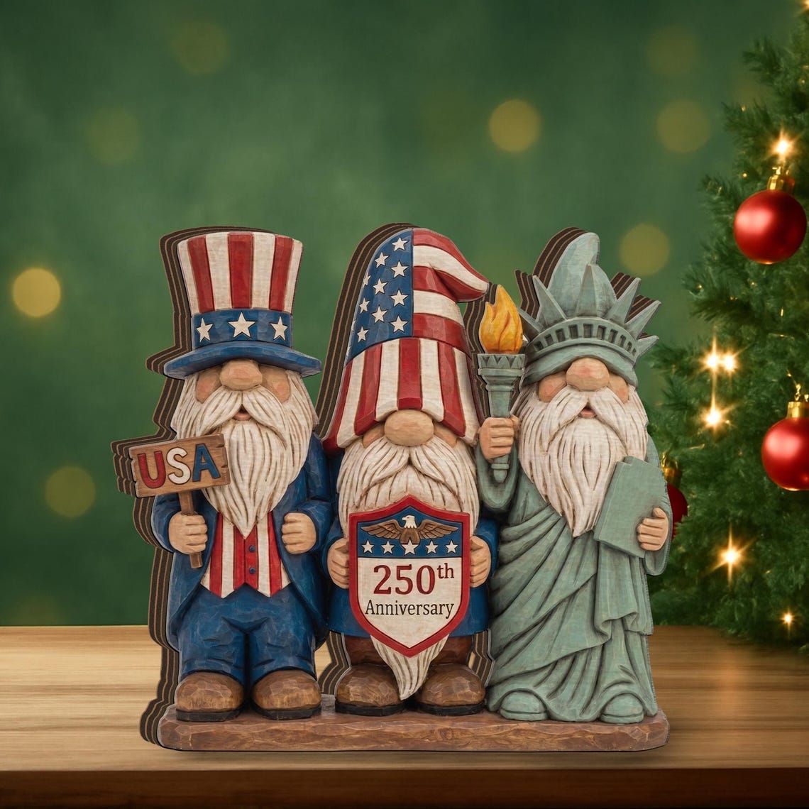 250th Anniversary Patriotic Gnomes Figurine Plaque Usa 250 Years Commemorative Wood Block 1780026324576.jpg