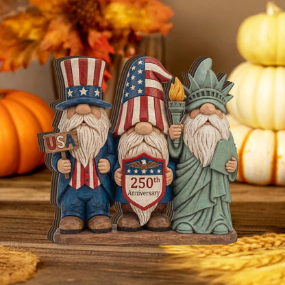 250th Anniversary Patriotic Gnomes Figurine Plaque Usa 250 Years Commemorative Wood Block 1780026324604.jpg