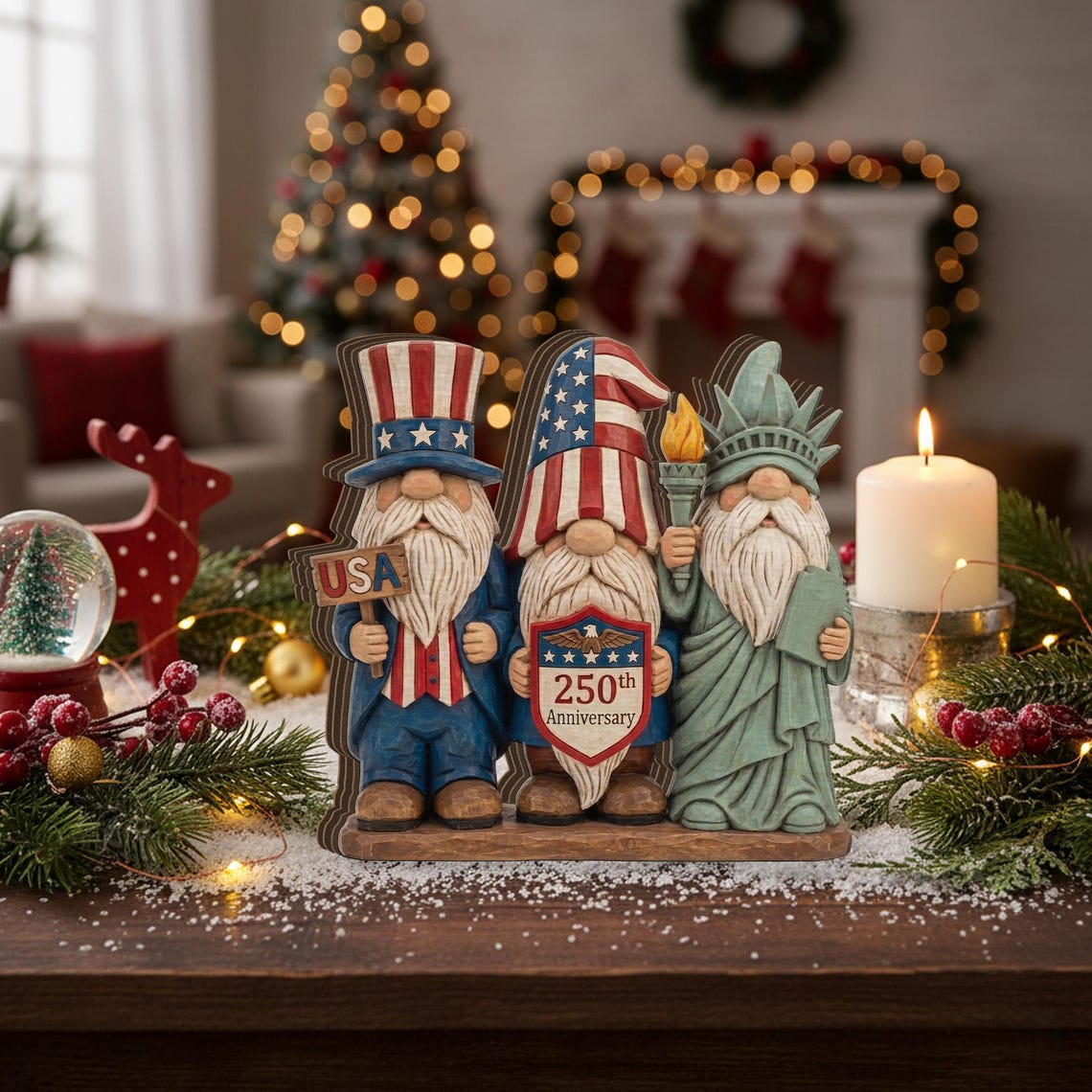 250th Anniversary Patriotic Gnomes Figurine Plaque Usa 250 Years Commemorative Wood Block 1780026324814.jpg
