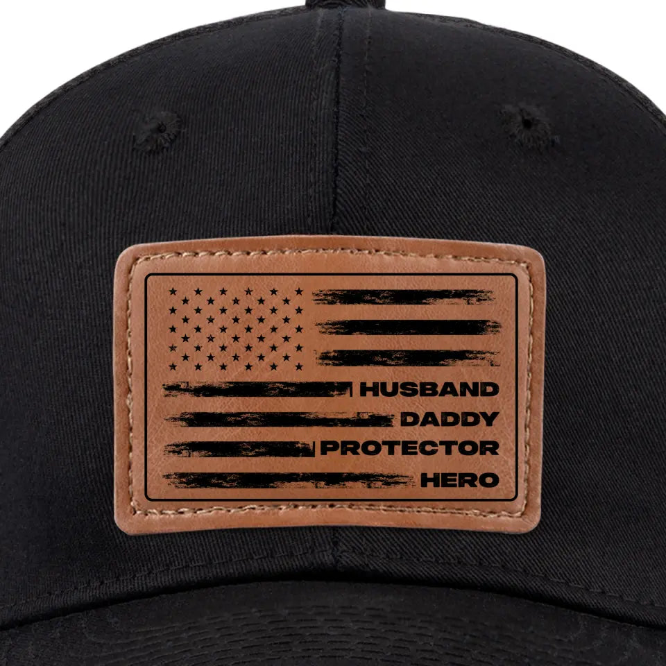 Husband Daddy Protector Hero   Personalized Leather Label Net Hat   Gift For Father Papa Fathers Day Gift 1780460000414.jpg