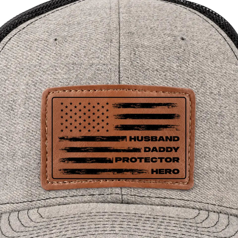 Husband Daddy Protector Hero   Personalized Leather Label Net Hat   Gift For Father Papa Fathers Day Gift 1780460000420.jpg