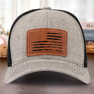 Husband Daddy Protector Hero   Personalized Leather Label Net Hat   Gift For Father Papa Fathers Day Gift 1780460000460.jpg