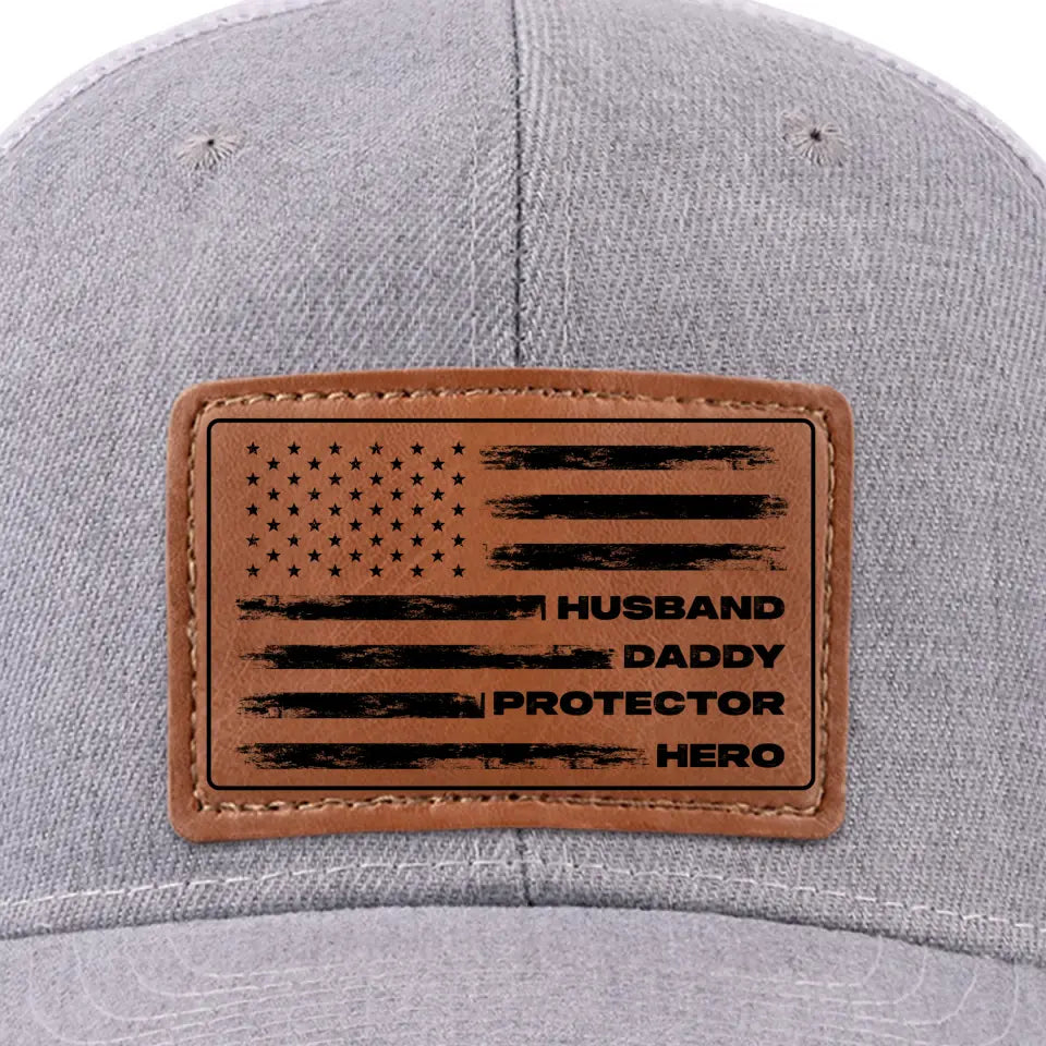 Husband Daddy Protector Hero   Personalized Leather Label Net Hat   Gift For Father Papa Fathers Day Gift 1780460000481.jpg