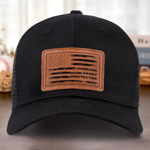 Husband Daddy Protector Hero   Personalized Leather Label Net Hat   Gift For Father Papa Fathers Day Gift 1780460000488.jpg