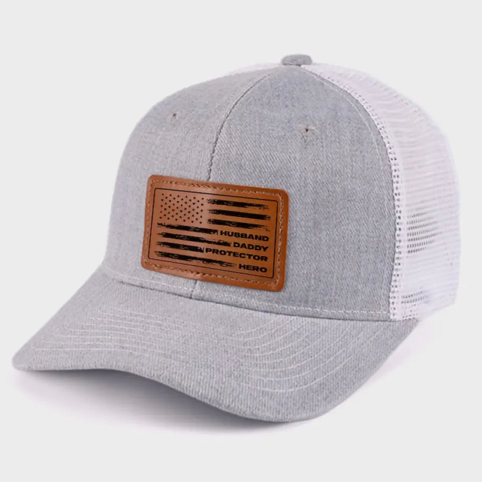 Husband Daddy Protector Hero   Personalized Leather Label Net Hat   Gift For Father Papa Fathers Day Gift 1780460001095.jpg