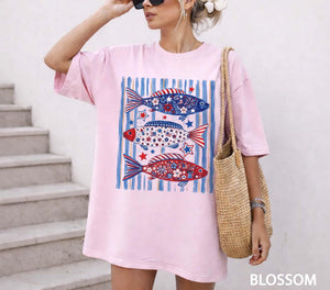 Patriotic Fish Shirt American Independence Day Tee Fourth Of July Fishing Shirt Retro Usa Fish Graphic Tee Red White Blue Comfort Colors 1780905778006.jpg