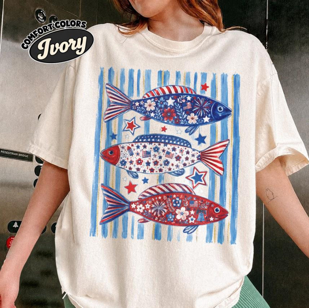 Patriotic Fish Shirt American Independence Day Tee Fourth Of July Fishing Shirt Retro Usa Fish Graphic Tee Red White Blue Comfort Colors 1780905778263.jpg