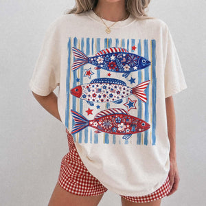 Patriotic Fish Shirt American Independence Day Tee Fourth Of July Fishing Shirt Retro Usa Fish Graphic Tee Red White Blue Comfort Colors 1780905778466.jpg