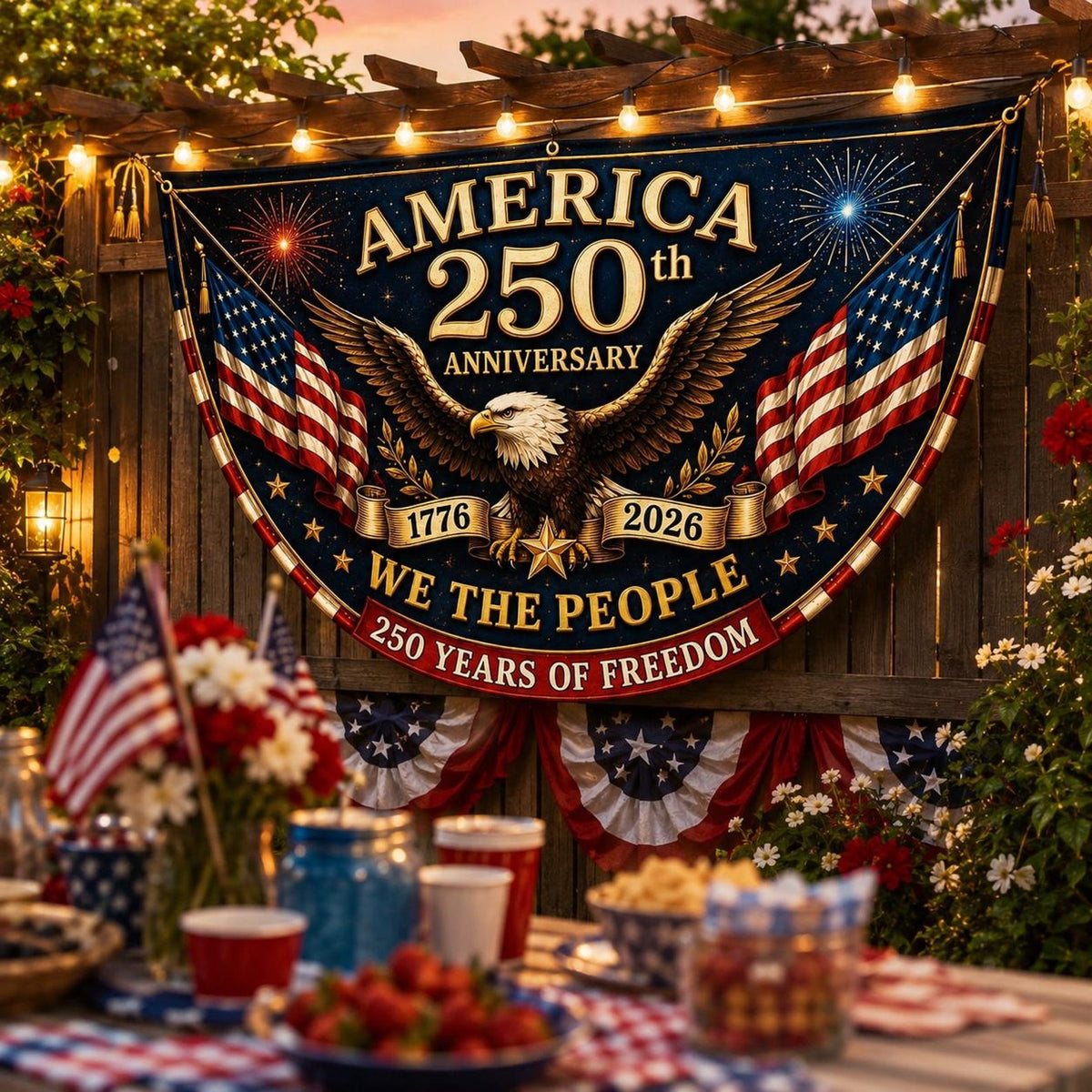 Usa 250th Anniversary Patriotic Bunting Banner America 1776 2026 Semicircle Fence Flag Christian Freedom Porch Decor Fourth Of July Decor 1780909148276.jpg
