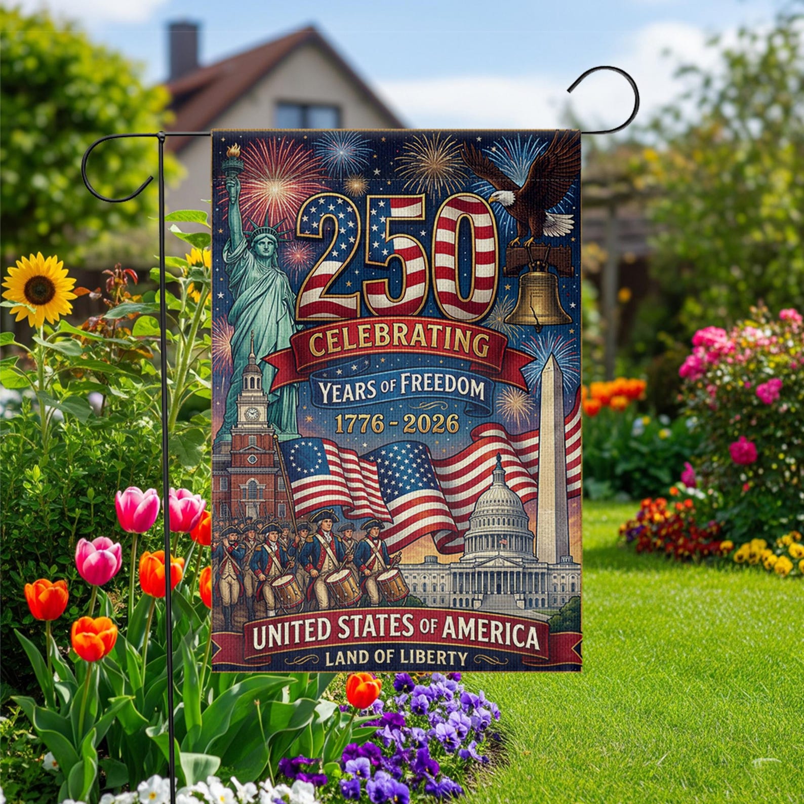 America 250 Garden Flag 1776 2026 Patriotic Anniversary Outdoor Semiquincentennial Yard Decor 1780910553861.jpg