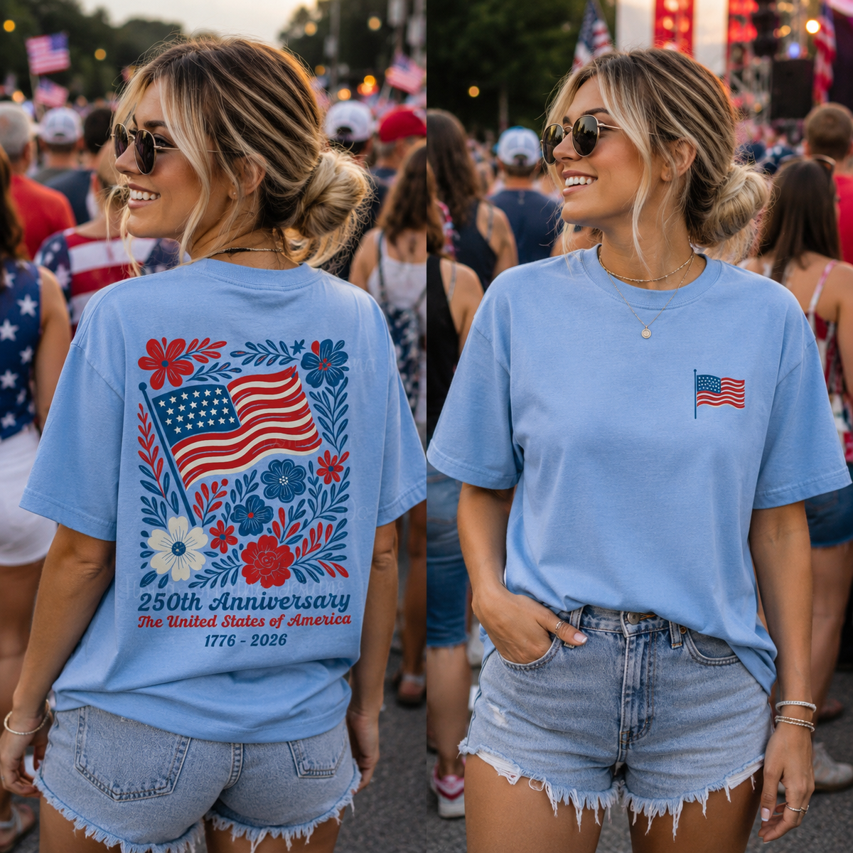 Comfort Colors Usa 250th Anniversary Shirt 4th Of July Back Graphic Tee Boho Floral America T Shirt American Flag 250 Independence Day Gift 1780911171168.png