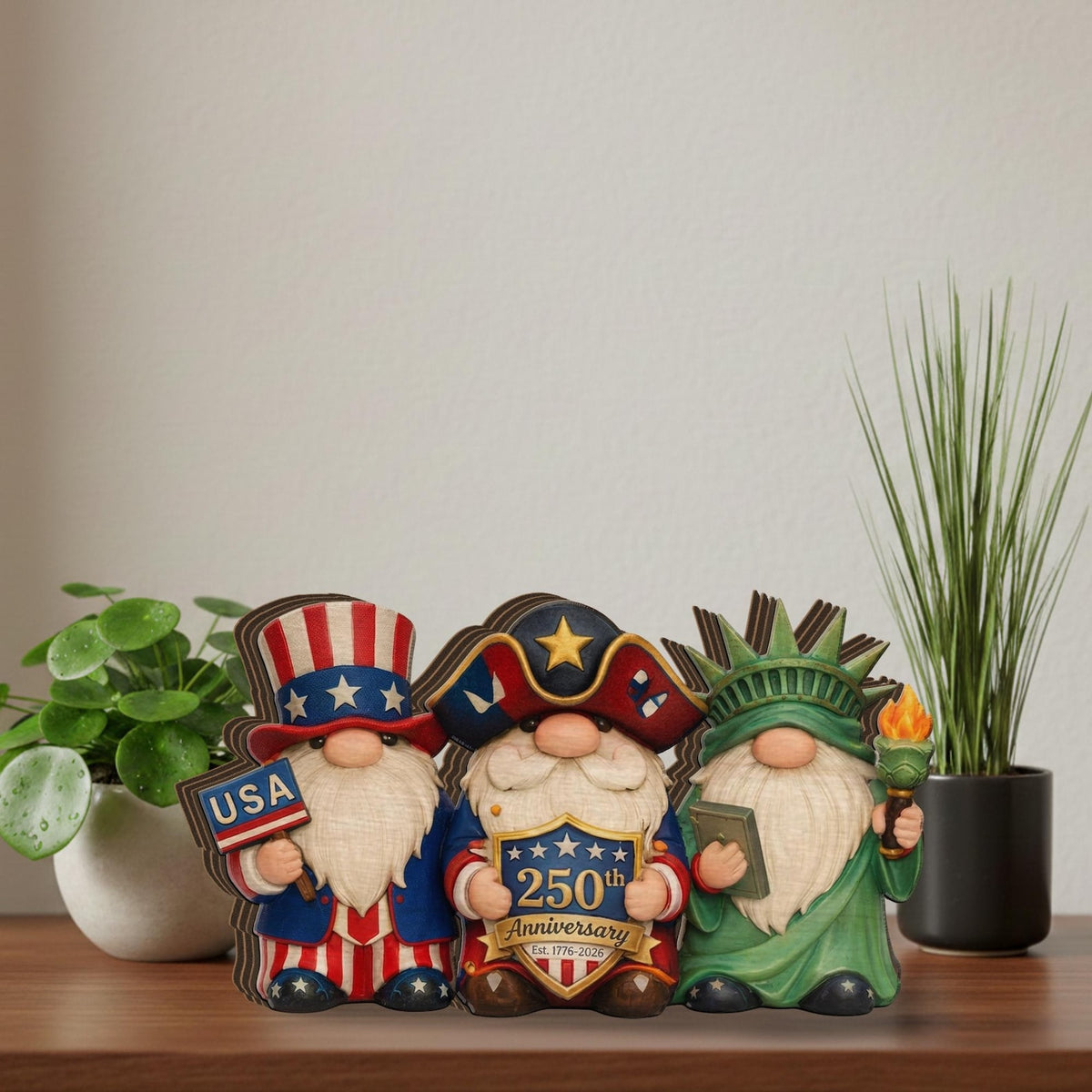 Patriotic Gnome Wooden Block Usa 250th Anniversary Decor Independence Day Gnome Sign July 4th Tiered Tray Decor Americana Gift 1780971774892.jpg