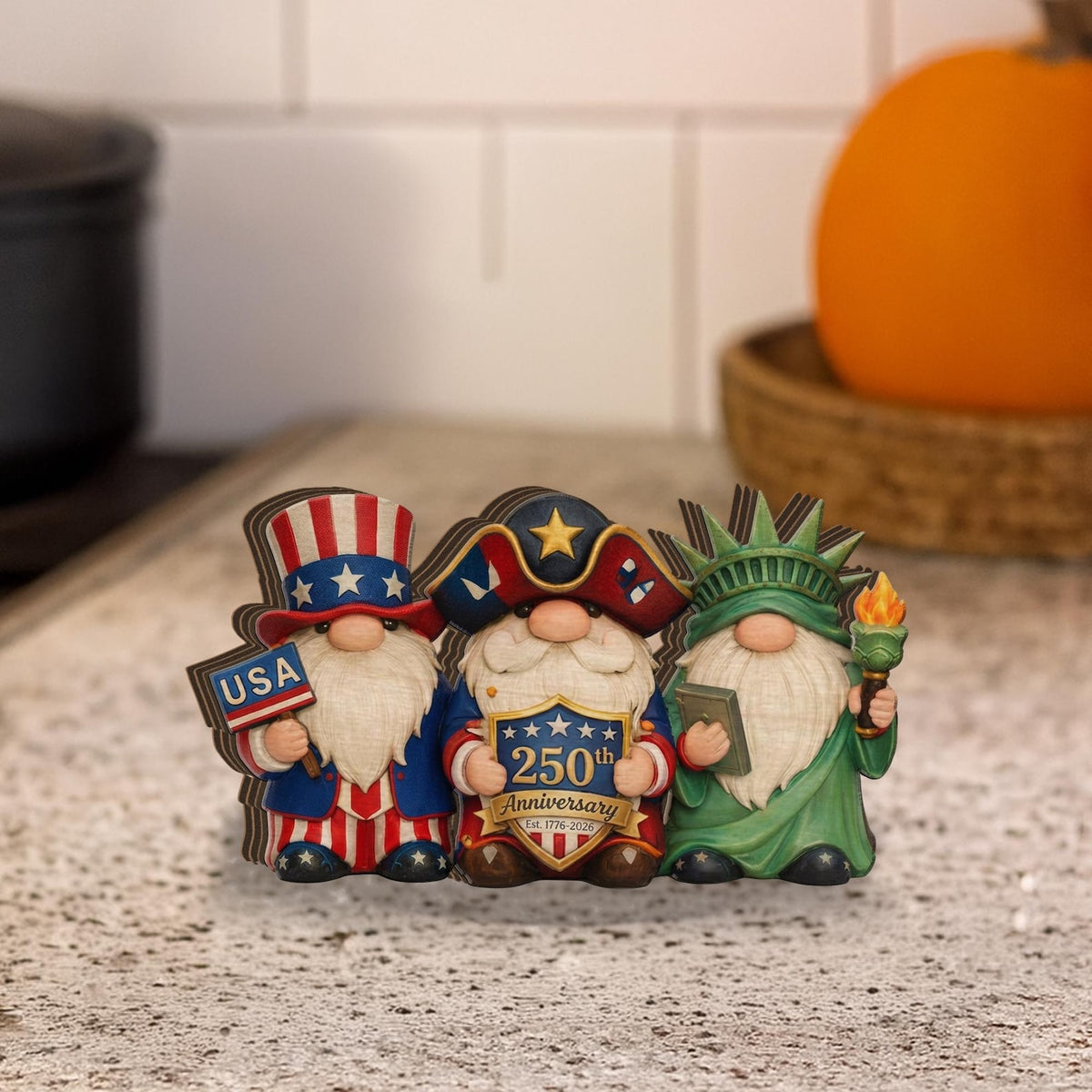 Patriotic Gnome Wooden Block Usa 250th Anniversary Decor Independence Day Gnome Sign July 4th Tiered Tray Decor Americana Gift 1780971774904.jpg
