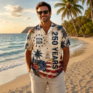 250 Years Vintage Us Independence Day Aloha Shirt  Commemorative 1776 2026 Mens July 4th Button Down Tee With Hibiscus  Palm 1780980234737.png