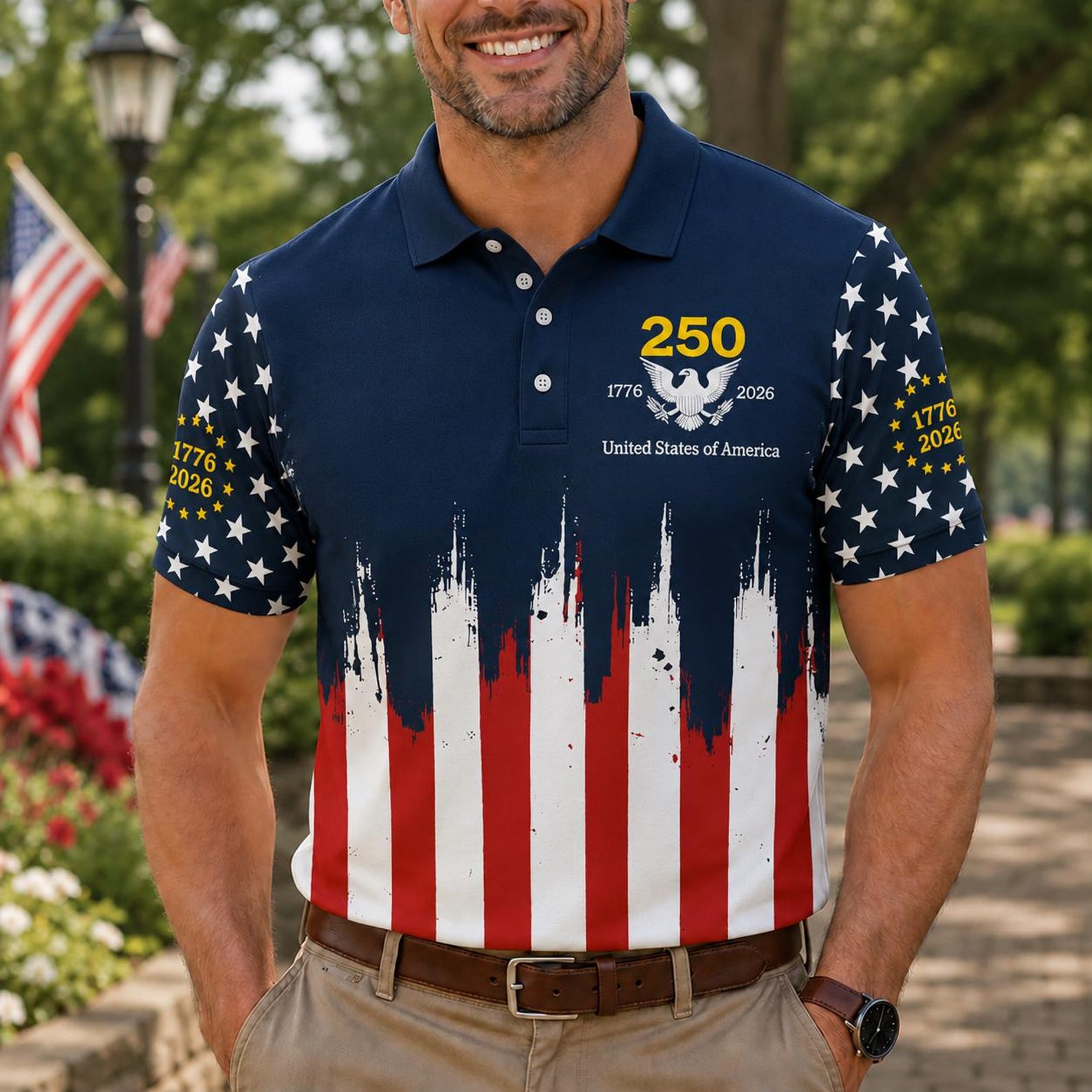 America 250 Polo Shirt For Men Freedom 1776 2026 Patriotic Button Up July 4th Polo Shirt Vintage Usa Anniversary Shirt 1780989008852.jpg