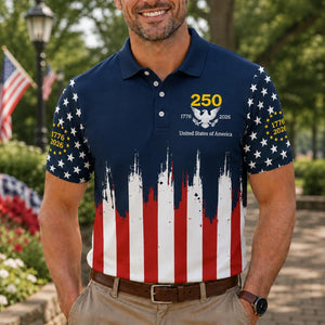 America 250 Polo Shirt For Men Freedom 1776 2026 Patriotic Button Up July 4th Polo Shirt Vintage Usa Anniversary Shirt 1780989008852.jpg