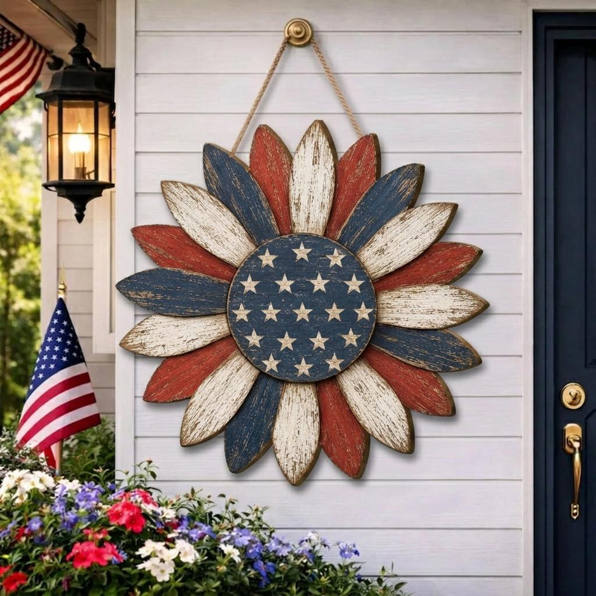 Patriotic Sunflower Door Hanger Rustic Americana Wall Decor 4th Of July Front Door Decor Farmhouse Porch Decor 250th Anniversary Sign 1781074364941.jpg