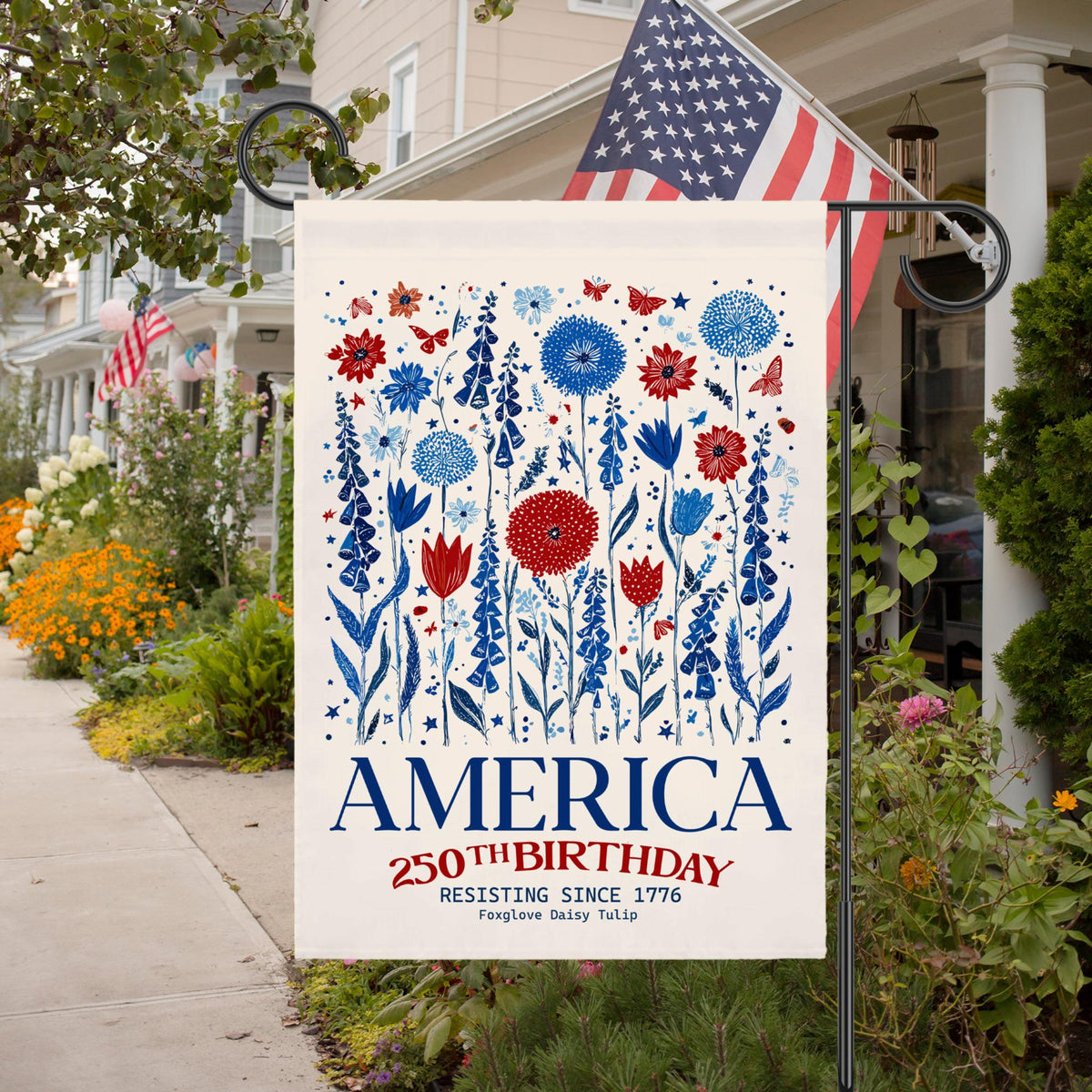 Patriotic Usa Garden Flag Anti Trump House Banner America 250th Birthday Subtle F Trump Semiquincentennial Foxglove Daisy Tulip 1781076092460.jpg