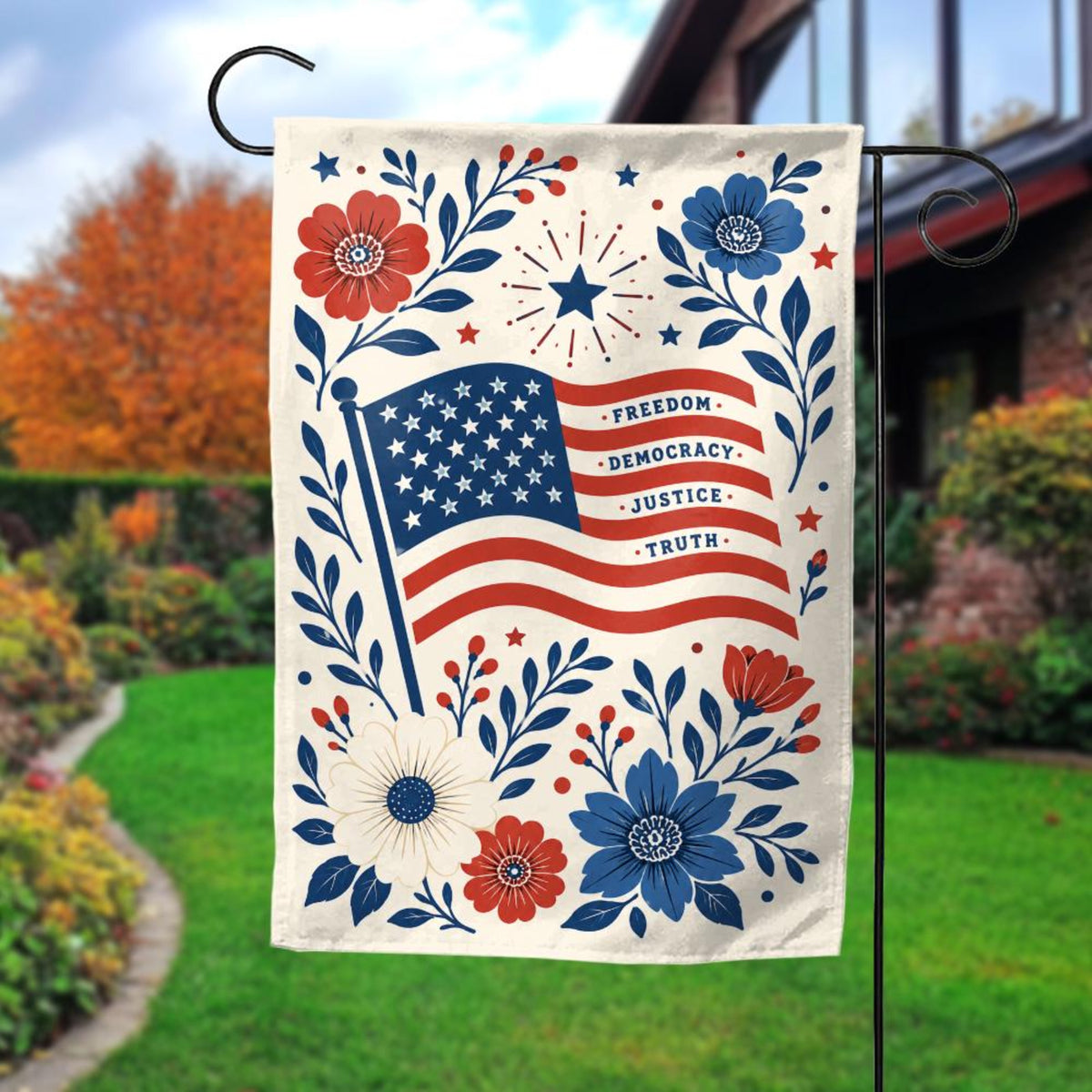 Freedom Democracy Justice Truth Usa Flag Floral Political Yard Decor 1781076359783.jpg