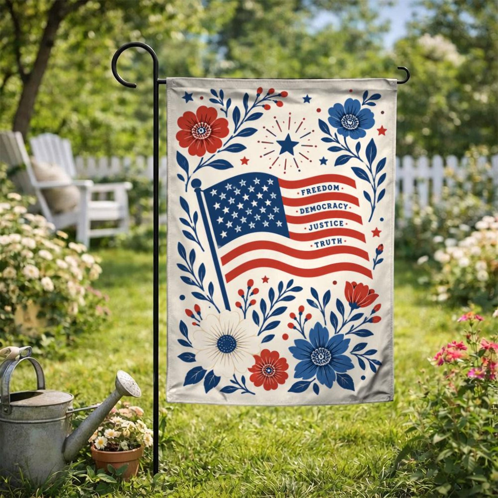 Freedom Democracy Justice Truth Usa Flag Floral Political Yard Decor 1781076360178.jpg