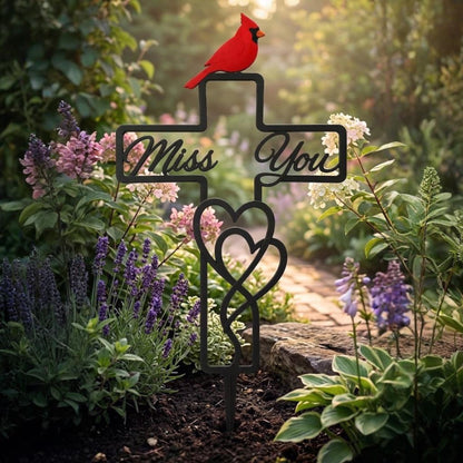 Memorial Garden Cross Stake Miss You Cardinal Decor Sympathy Grave Marker Remembrance Garden Sign Loss Of Loved One Gift 1781079651869.jpg